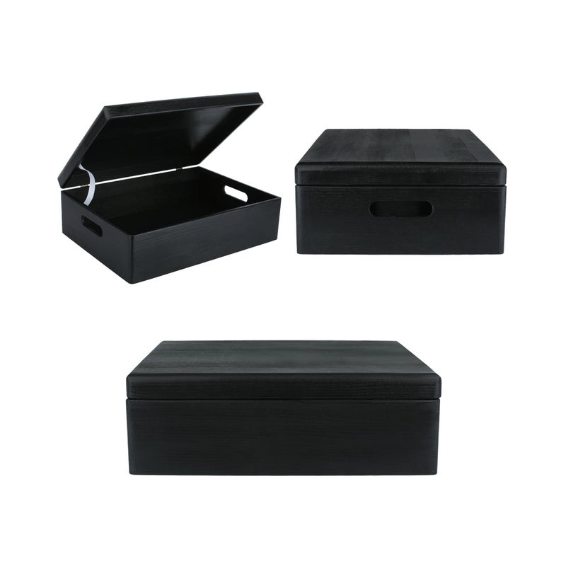 Creative Deco XL Black Wooden Box Storage with Hinged Lid | 15.8 x 11.8 x 5.5 inches (+-0.5) | with Handles | Gift Box Kitchen Storage Document | Product NOT Intended for 15 Years OR Below - Image 5